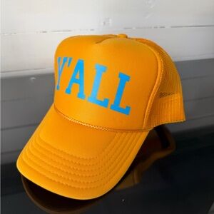 Y’ALL bright orange + blue trucker hat